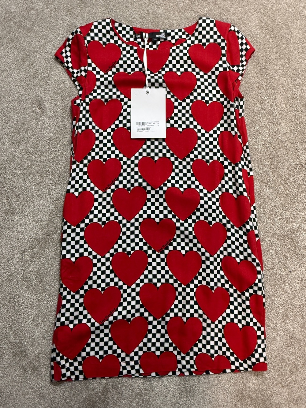 Love Moschino Heart Checkerboard Shift Dress | NWT | Pop Art Graphic | Size 6 - Picture 2 of 16